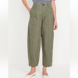 High-Waisted Canvas Barrel Ankle
Pants